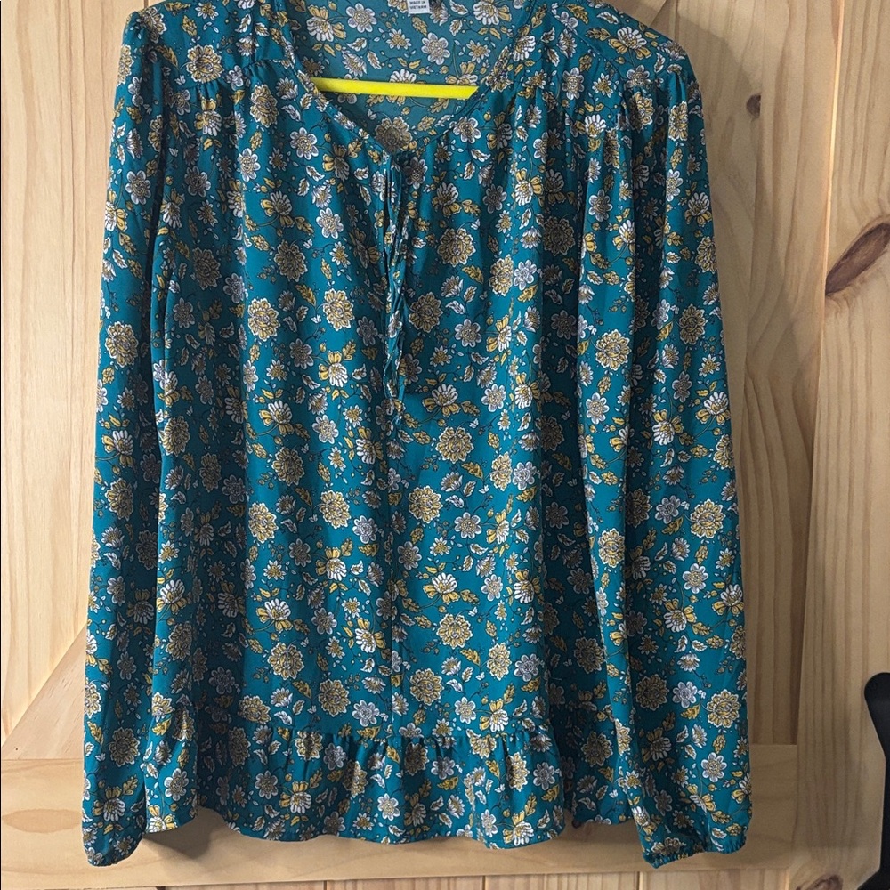 Counterparts Teal Floral Long-Sleeve Peasant Blouse